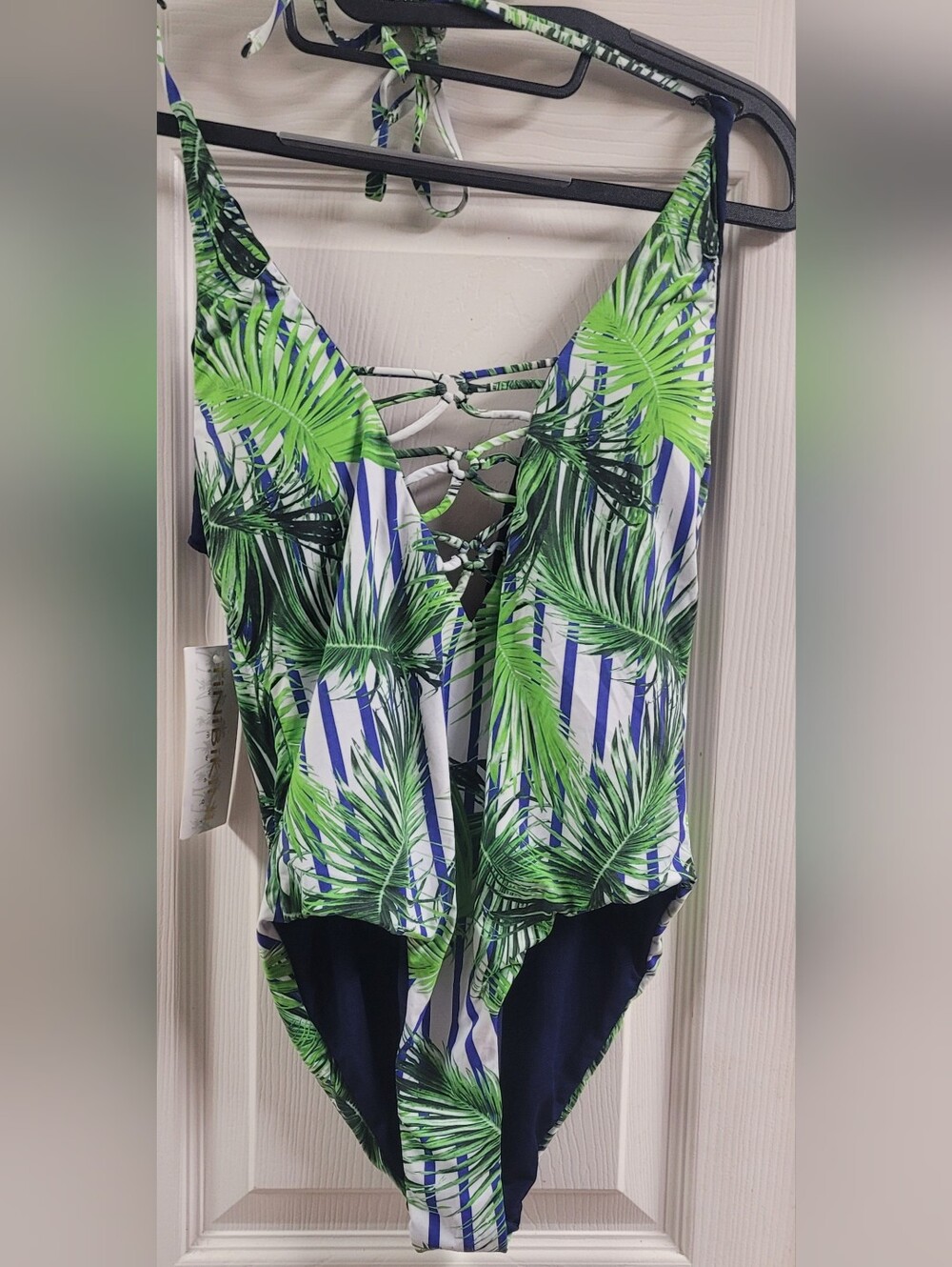 TINIBIKINI Tropical Palm-Print Women's One Piece Swimsuit in Green & Blue
